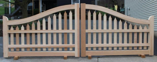 Wide Picket variation of a Sag Harbor Convex design driveway gate