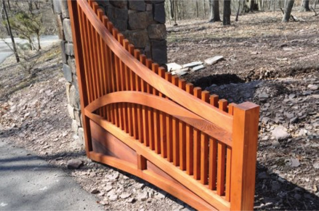 Wooden Cedar Driveway Gate designed for hilltop entrance